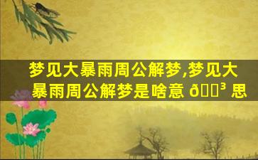 梦见大暴雨周公解梦,梦见大暴雨周公解梦是啥意 🌳 思